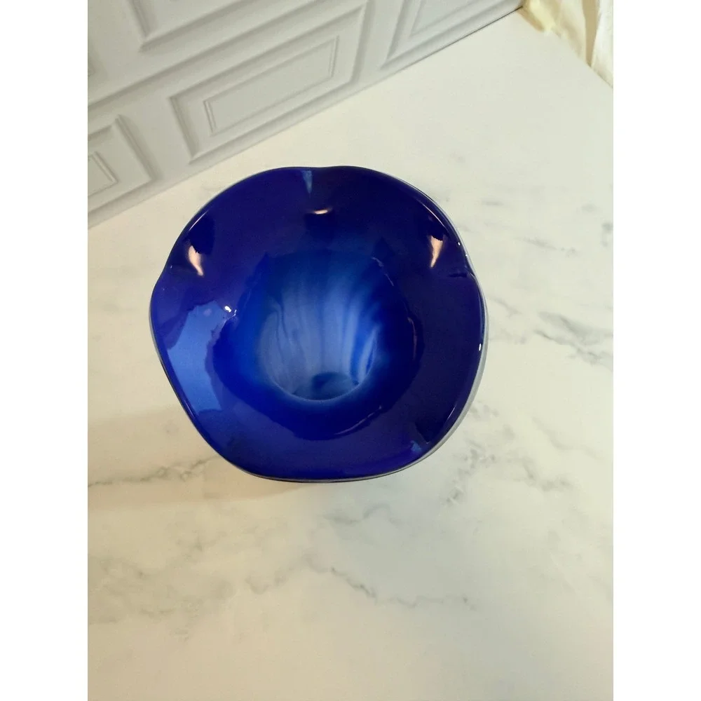 VTG Hand Blown Blue Streaked Murano Style Art‎ Glass 11